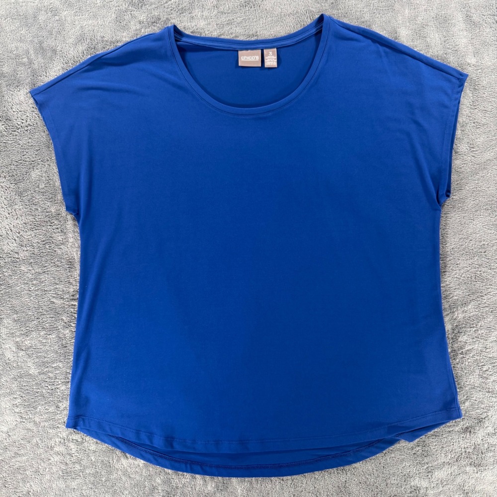 Chico's Top Women Size 3 XL Royal Blue Short Sleeve Scoop Neck Dolman Tee